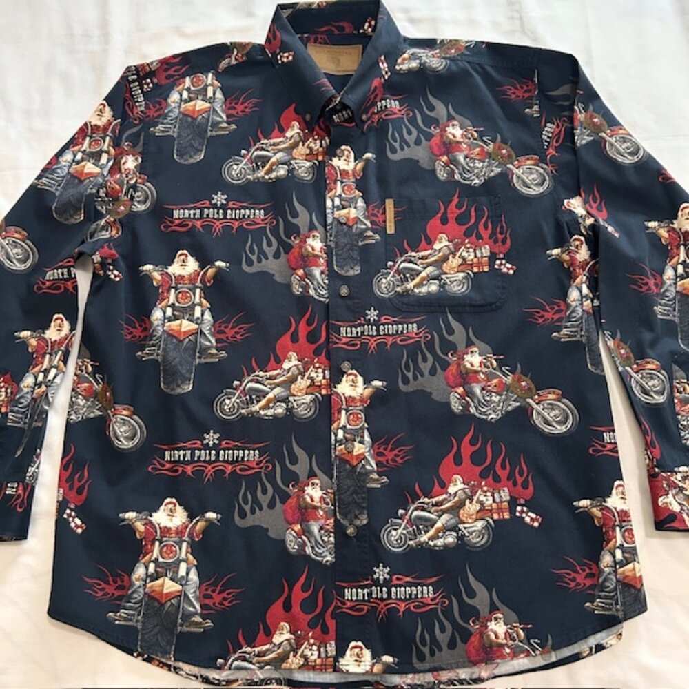 Clearwater Outfitters Mens Shirt Black XL Biker Xmas Santa.